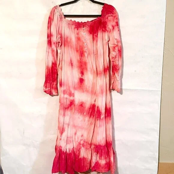 Vintage Victoria's Secret Size Medium Tie Dyed CottageCore Nightgown Prairie Red - Picture 7 of 13